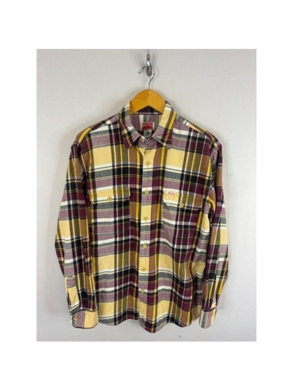 Diesel Co Workwear Plaid Flannel Shirt Yellow Burgundy Y2K Mens Medium Wonder